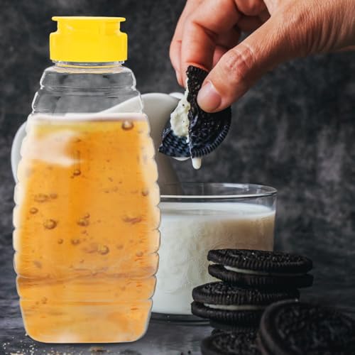 Foto von Angoily 4 Stücke Honig Quetschflasche 500 ml Honigflasche Squeeze Bottle Öl Squeeze Flasche Ahornsirupspender Kunststoff-Quetschflasche für Honigflaschen Mayo Hot Sauce Olivenöl