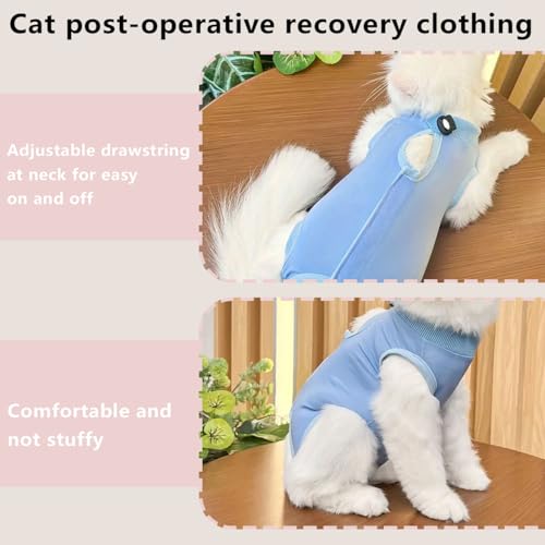 Cat Recovery Suit, Professional Cat Post-Surgery Suit, Elizabethan Collar & Cone Alternative, Anti-Lick Pet Vest for Kitten Spaying, Abdominal Wounds, or Skin Diseases (Blue, M Size) - Image 5