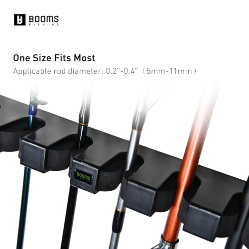 Booms Fishing WV2 Fishing Pole Holder - Wall Mount Vertical Rack Holds Up to 6 Rods, 13.6" Black