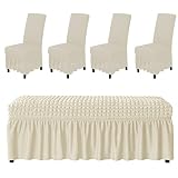 GAWEKIQE 5Pcs Seersucker Chair Covers Set Stretch White Dining Room Chair Slipcovers Upholstered Din