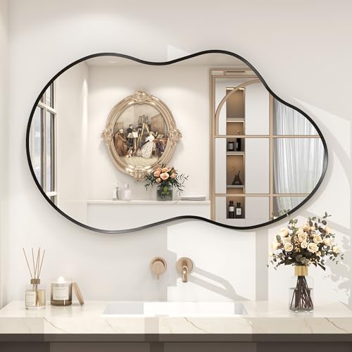 CHARMOR 40x24 Black Irregular Wall Mirror, Matte Asymmetrical Mirror
