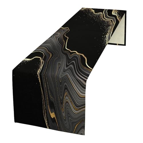Abstract Marble Table Runner Black and Golden Veins Kitchen Dinner Runner for Indoor Home Living Room Party Dining Table Decoration 13"x90"