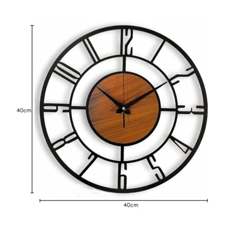 Image of Arabs Morden Metal & Wooden Analog Wall Clock for Living Room Bedroom Office Kitchen Stylish Wall Clock for Home and Hall Designer Big Size Modern (English, 50 Cm)