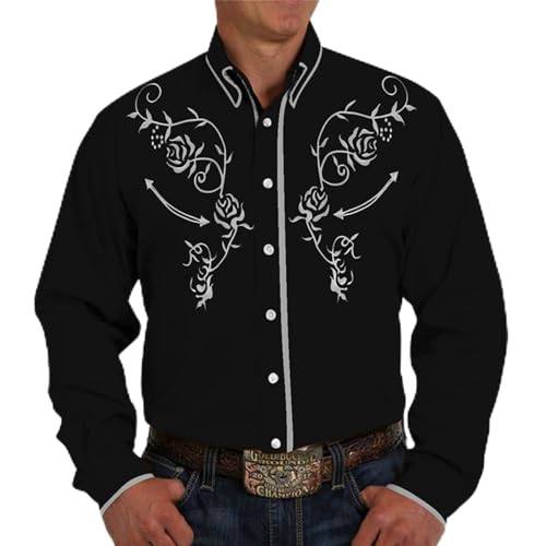 Chemise Cowboy Western pour Homme - Chemise Homme Manches Longues Vintage - Broderie - Chemises Country - Chemisette Grande Taille Africaine Style - Hippie -...