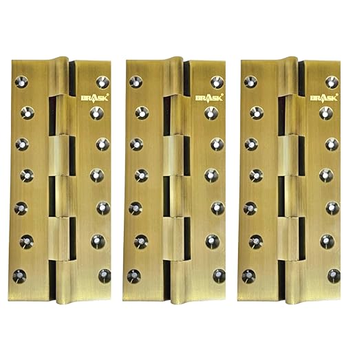 Image of BRASK Brass Railway Hinges 8 inch x 1.1 /2 inch x 3 /16 (200 mm x 38 mm x 5 mm) Heavy Duty Brass Door Hinges (Antique, 3)
