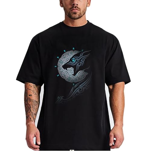Cloinhall Men's Cotton T Shirts for Big and Tall Men Loose T-Shirts Plus Size Top Tees Black 6XL
