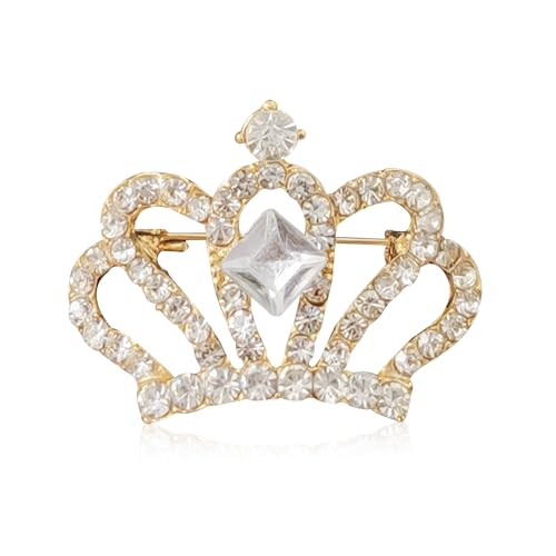 Image of YUNXI King Queen Royal Crown Brooch For Women Men Fashion Gold Silver Rhinestones Crystal Brooches Pin Wedding Party Banquet Birthday