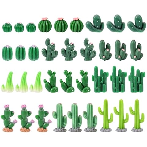 36 Pcs Mini Resin Cactus, Miniature Resin Cactus Figurines 12 Styles Cute Small Artificial Green Cactus Succulent Plants for Garden Flower Pot Bonsai Tiny Micro Landscape Decors Cover