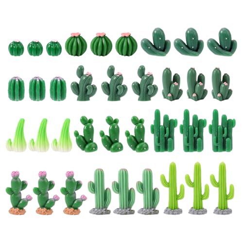 36 Pcs Mini Resin Cactus, Miniature Resin Cactus Figurines 12 Styles Cute Small Artificial Green Cactus Succulent Plants for Garden Flower Pot Bonsai Tiny Micro Landscape Decors