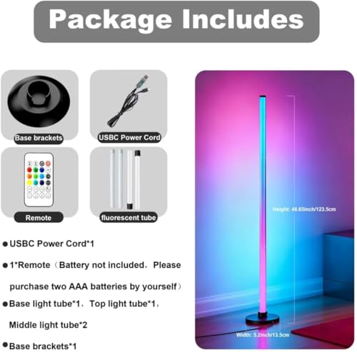 Image of Ledagic Led Corner Floor Lamp USB Powered with App & Remote Control, IC+RGBW Color Changing Led Lamp Music Sync, Timer Setting, Standing Lamps for Living Room Lamp Bedroom Gaming Room, 1 Pack