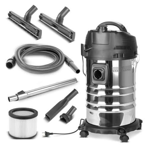 STAHLWERK Aspirador VC-1635 ST con 1.600 W de Potencia y Recipiente de Acero Inoxidable de 35 l Aspirador en seco y húmedo | Aspirador Industrial | Aspirador para talleres | Aspirador Industrial |