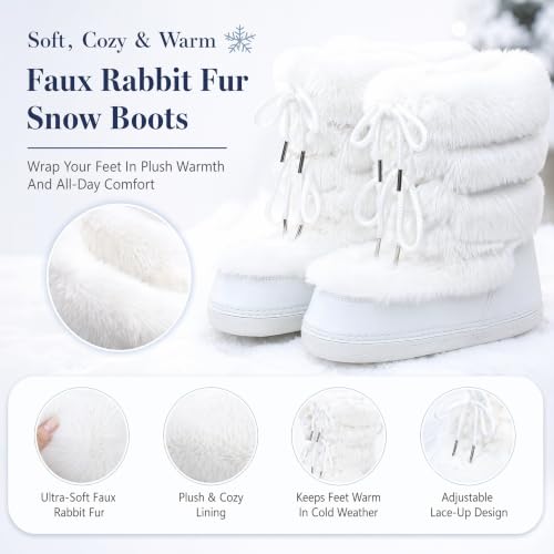 Image of ZHENAIYISHENG Furry Faux Fur Boots for Women - Fuzzy Winter Snow Boots - Fluffy Black White Pink Fur Boots - Lace-up Mid-Calf Water-Resistant Platform Boots