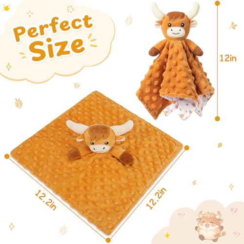 Image of Loveys for Babies,Soft Baby Security Blanket for Newborn Infant Toddler Snuggle Toy Stuffed Animal,Lovey Highland Cow Security Blankets Baby Unisex for Gifts(Highland Cow,12.2in)