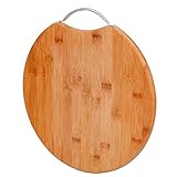 Tabla de cortar redonda de bambú 30 x 1,8 cm, tabla de cocina de madera con asa, resistente, antibacteriana, accesorio de cocina para cortar, trocear, trinchar, carne, verduras, quesos