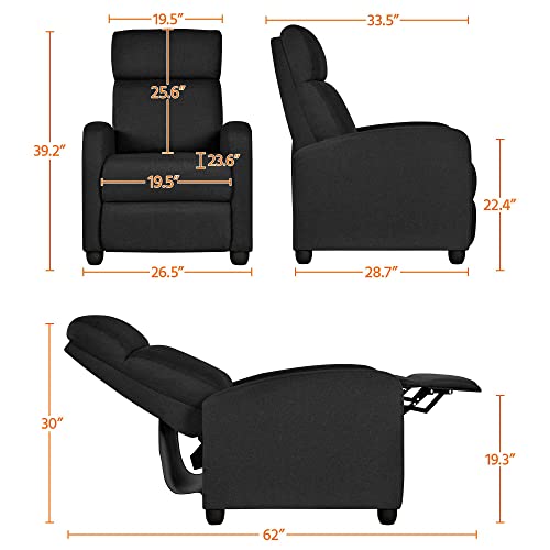 Yaheetech Fabric Recliner Chair Sofa Ergonomic Adjustable Single Sofa With Thicker Seat Cushion Modern Home Theater Seating For Living Room Matte Black #TOP2