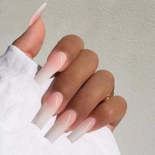 Yosomk Press On Nails Long Square Ombre Pink False Fake Nails Press On Artificial Nails For Women Stick On Nails With Glue On Static Nails #TOP4