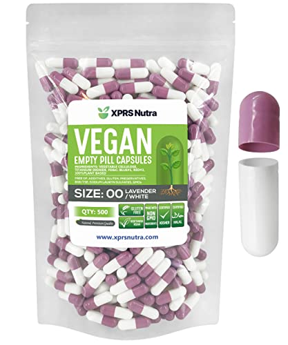 Image of XPRS Nutra Size 00 Empty Capsules - 500 Count Empty Vegan Capsules - Vegetarian Empty Pills - DIY Vegetable Capsule Filling- Veggie Pill Caps (Lavender /White)