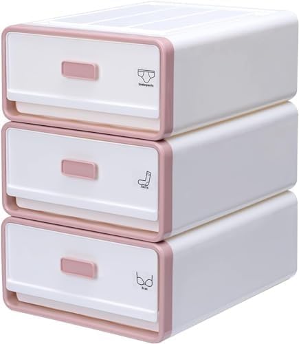 xiesisi 防下着収納ケース引き出し式プラスチック引き出し式パンツ靴下ブラジャー収納ケース3点セット取り外し可湿 防塵 高耐熱 収納 ホワイト ネクタイ収納 アプリコット 積み重ね 家庭用 収納用品 仕切り 収納ケース (ピンク)