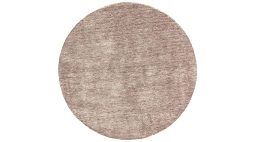 RUG PRINCE Alfombra de lana Gabbeh Uni 120 x 120 cm, tejida a mano, redonda, gris, monocolor, hecha a mano