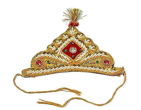 FOLA MOOLYAVAAN PRODUCTS Indian Traditional Janmastami Krishna Laddu Gopal Mukut Crown with Stone Decorative kanhaji Taaj For Kids Unisex