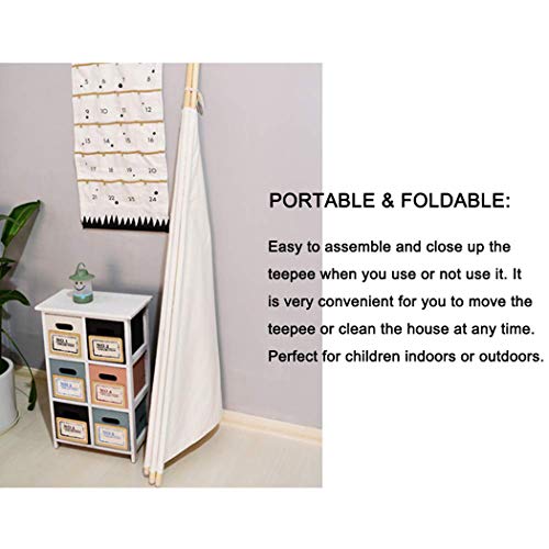 LUVODI Kids Tipi Speeltent Kinderen Indische Wigwam Speelhuis Lijn Canvas Draagbare Indoor Outdoor Tipi Speelhuis met Venster (Wit) - Afbeelding 4