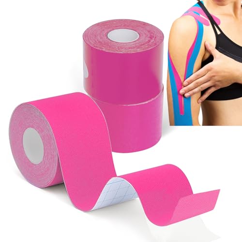 Grunda- kinesio tape Rosa 3 Rollos 5 m x 5 cm, Impermeable esparadrapo deportivo, transpirable cinta kinesiologica y 7 días de adherencia, Elásticas trans tape, hipoalergénico tiras fisioterapia