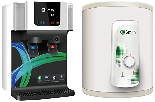 Image of AO Smith HSE-VAS-X-015 Storage 15 Litre Vertical Water Heater (Geyser) White 5 Star & AO Smith Z8 Green RO 10 Litre Wall Mountable, Table Top RO+SCMT Black 10Litre Water Purifier