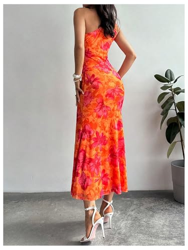 GORGLITTER Women's Floral Asymmetrical Bodycon Maxi Long Dress One Shoulder Summer Graduation Going Out Sundresses2