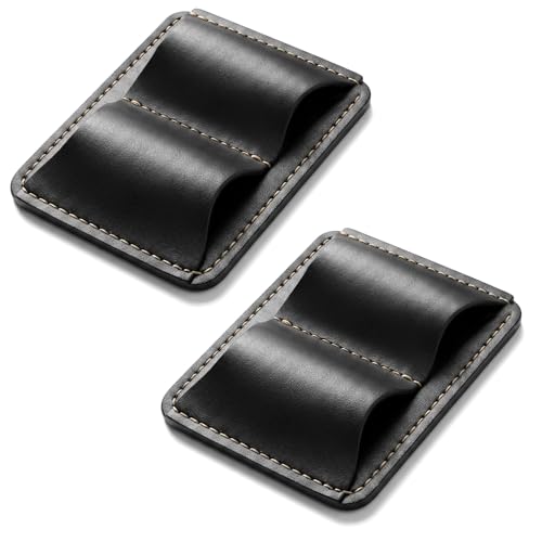 Quvvarly 2 Pcs Black Leather Pen Holder for Car, Strong Grip Clip for Visor Dashboard Notebook, Easy Install Adhesive Pen Holder for Vehicle Office Supplies