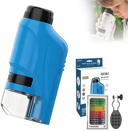 60-120X Zoom Pocket Microscope for Kids - Portable Mini Handheld Microscope with LED Lights, Science Learning Tool for Outdoor Exploration - Perfect Eonal Gift (Blue A)