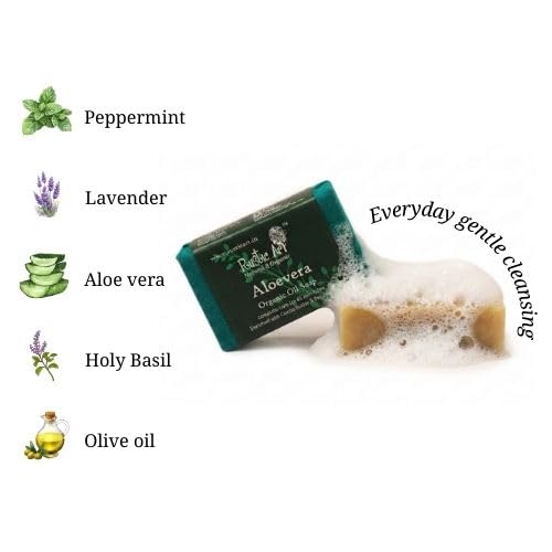 Image of Rustic Art Organic Aloe Vera Soap | Almond, Jojoba, Vitamin E | Dry to Normal Skin | | Coldprocessed | Hydrating | For Women & Men | 100g | Moisturizing