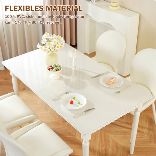 Miniatura 3 de Royhom Protector Mesa Transparente 120x60 Cm, Mantel Pvc Transparente Cubre Mesa, Mantel Antimanchas, Impermeable, Grosor 1.5 Mm, Antiarañazos