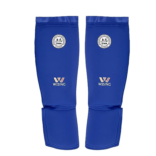 WESING Shin Instep Guards for Muay Thai IFMA Approved(Blue, S)
