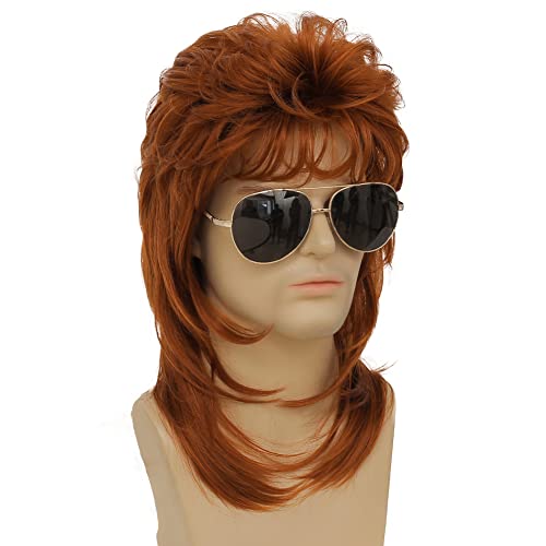 Image of Swiking Orange Mullet Wig for Men Retro 70s 80s Disco Rocker Curly Punk Party Halloween Cosplay Costume Full Wigs (Orange)