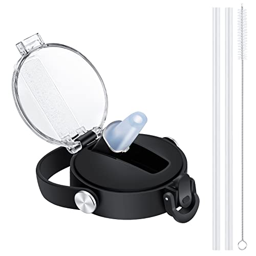 HYDROWION Auto Flip Straw Lid with Button Lock for Wide Mouth Water Bottle 12, 18, 24, 32, 40, 64oz, Great Lid for Hydro Flask, Takeya, Iron Flask,Black