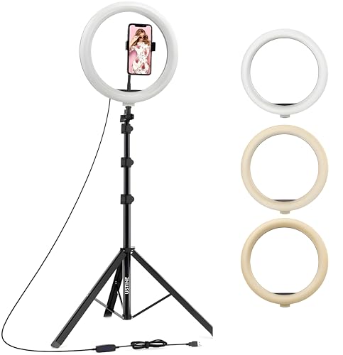 USTINE 10 Inches Big LED Ring Light for Camera, Phone tiktok YouTube Video Shooting and Makeup, 10″ inch Ring Light with 7 Feet Long Foldable and Lightweight Tripod Stand USTINE 10 Inches Big LED Ring Light for Camera, Phone tiktok YouTube Video Shooting and Makeup, 10″ inch Ring Light with 7 Feet Long Foldable and Lightweight Tripod Stand