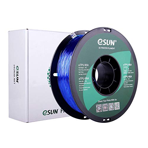 eSUN Flexible TPU 3Dプリンターフィラメント TPU 95A 1.75mm径 寸法精度+/-0.05mm、3Dプリンター用FLEX弾性樹脂フィラメント素材 柔軟性も耐久性も優れる 正味量1KG (2.2LBS) スプール造形材料 (透明なブルー)