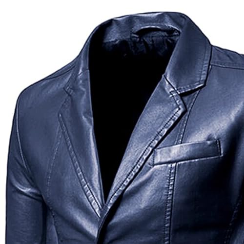 Men's 2 Button Leather Blazer Sport Coat Casual Notched Collar Suit Jacket Slim Formal Faux Leather Blazer Jacket4