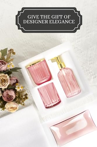 image for Kukikan Designer Pink Glass Bathroom Accessories Sets - 4 Pcs with Lot