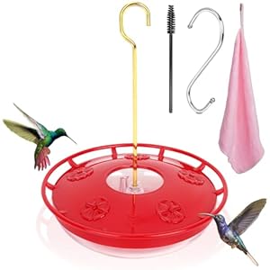 Hummingbird Feeders for Outdoors 12 Oz Hanging Ant and Bee Proof & with 5 Feeding Ports,Saucer Humming Bird Feeder & Ant Moat, Leak Proof for Outdoor Garden Décor,Gifts for Women Mom (Red)