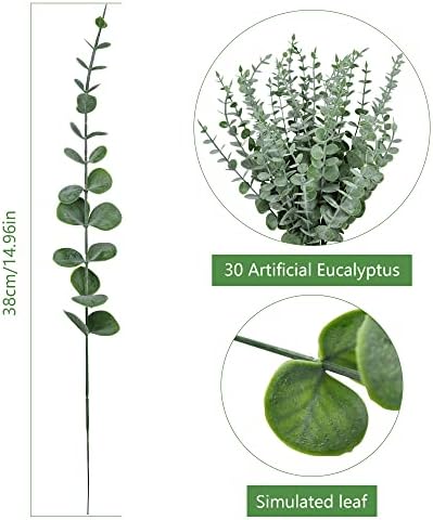 ROLLWAY 30pcs Artificial Eucalyptus Stems Leaves Faux Eucalyptus Leaves Plant Garland Fake Eucalyptus Foliage Branches for Flower Arrangement, Wedding Party, Home Decoration