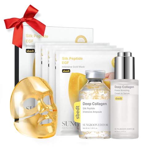 SUNGBOON EDITOR Silk Peptide EGF Intensive Gold Overnight Mask, Collagen Silk Peptide Intensive Ampoule & Deep Collagen Serum, Gifts for Women
