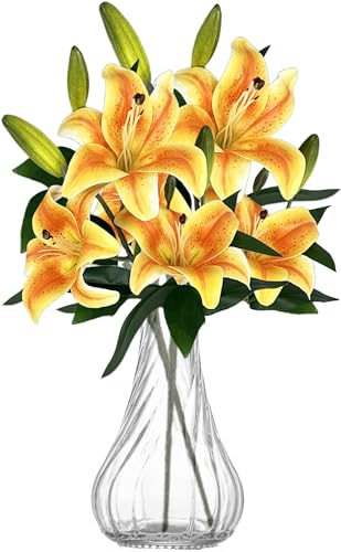 astylishome Bouquet di fiori arancioni artificiali, set di 2 piante finte gigli decorazione per la casa 4825