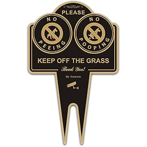 No Pooping No Peeing Dog Sign, Keep off Grass Yard Sign Double Sided 15 x 9.5 X 0.08 Inches Rust Free Aluminum Sign, Easy Mounting Waterproof Durable Ink Black Gold Color, 1 Pack Cover