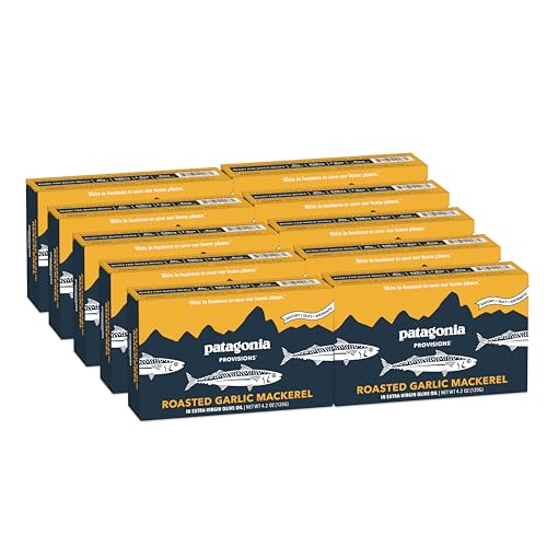 Patagonia Provisions Roasted Garlic Wild Mackerel | Responsibly Sourced in Spain | 21g Protein & Gluten Free | 10-Pack