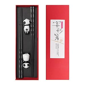YouMen 2 Paar Zwarte Herbruikbare Bamboe Knoop Eetstokjes & Panda Eetstokjes Houder Antislip Chinese Japanse Stijl Eetstokjes Set cadeau voor vrienden, familie