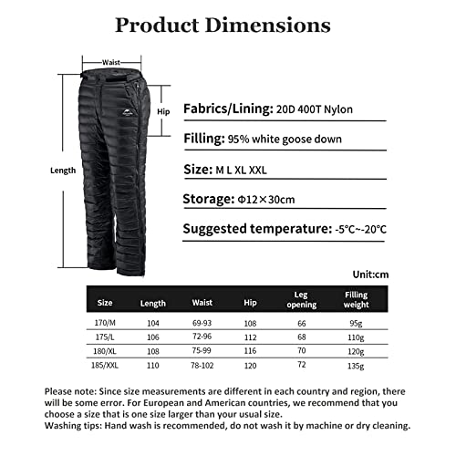 Usharedo Men Women Outdoor Climbing Down Pants Windproof Water Resistant Winter Warm Pants White Goose Down Pants Include Storage Bag #TOP1