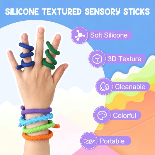 Meleager Bâtons Sensoriels en Silicone, Sensory Stick, Lot de 8 Jouets Sensoriels Texturés Bâtons, Texturés Corde Fidget Bâtons, Idéal pour Autisme, TDAH, Anxiété–Enfants et Adultes (Style C) – vue 3