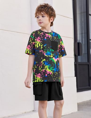 Image of Arshiner Boys' 2-Piece Cotton Outfit Short Sleeve Crewneck T-Shirt & Cargo Shorts Set Summer Casual Clothes for Kids 5-13