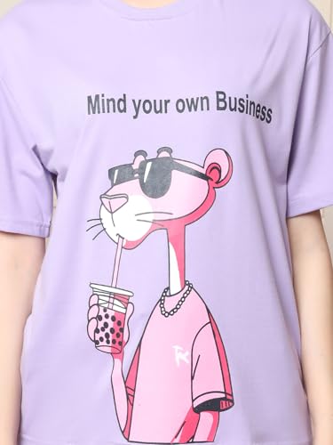 Image of Preneum Women's Cotton Cool Graphic Printed Baggy Fit Drop-Shoulder Sleeves Cotton Oversized T-Shirt